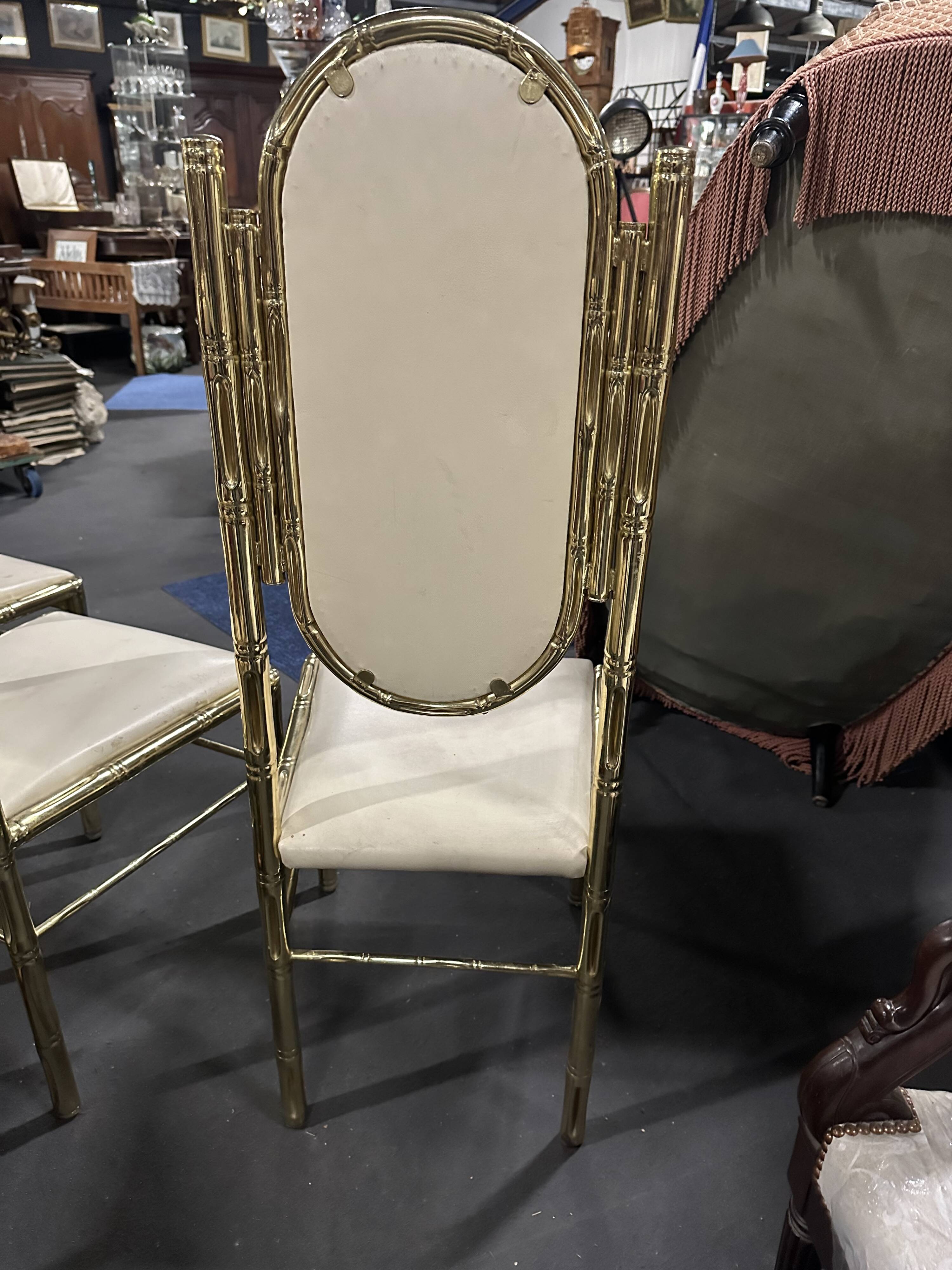 Set of 6 Bamboo chairs in brass 1980