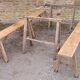 Rustic tray table with 2 trestles and 2 benches