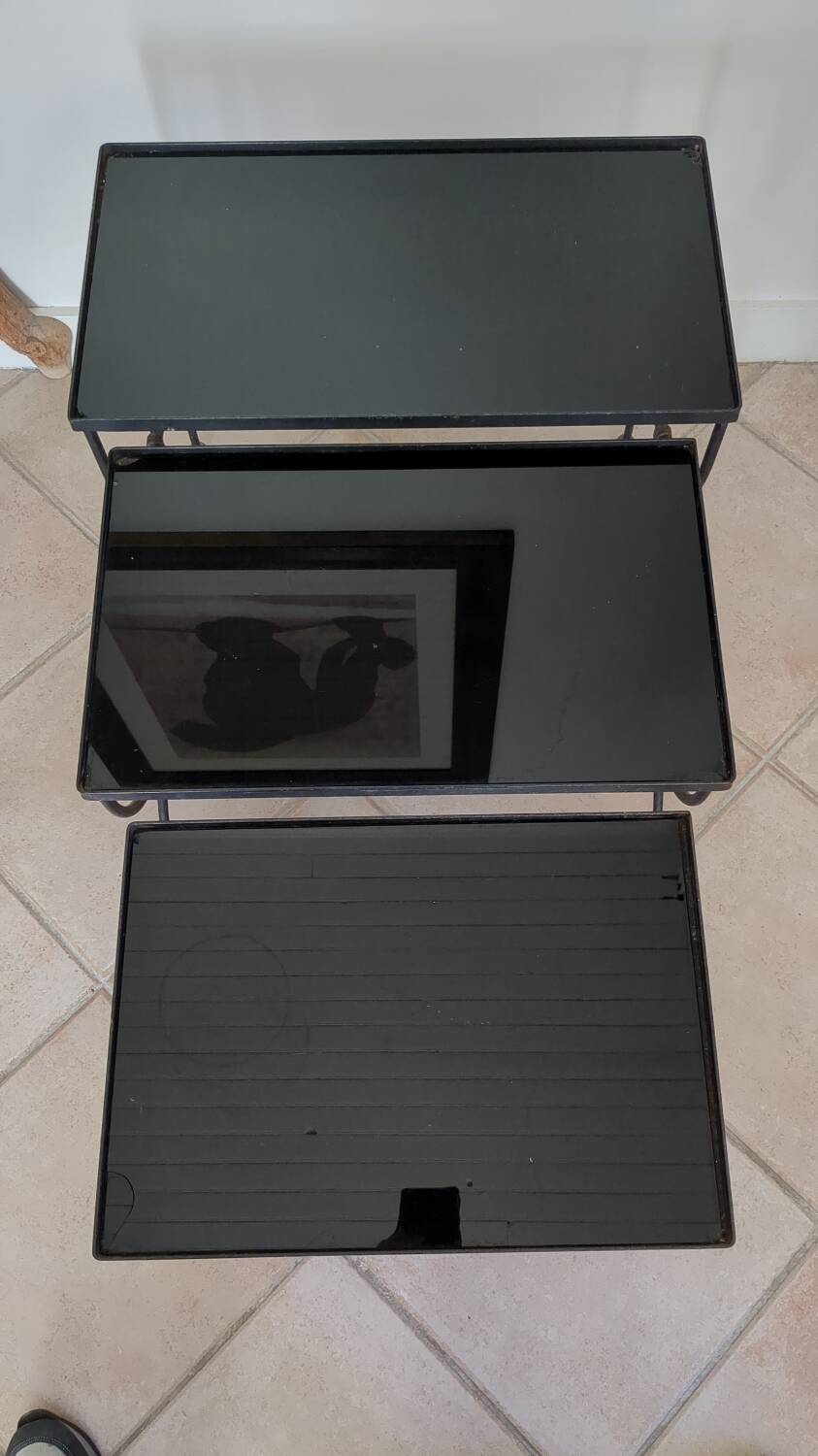 Tables gigognes fer opalin années 40 france