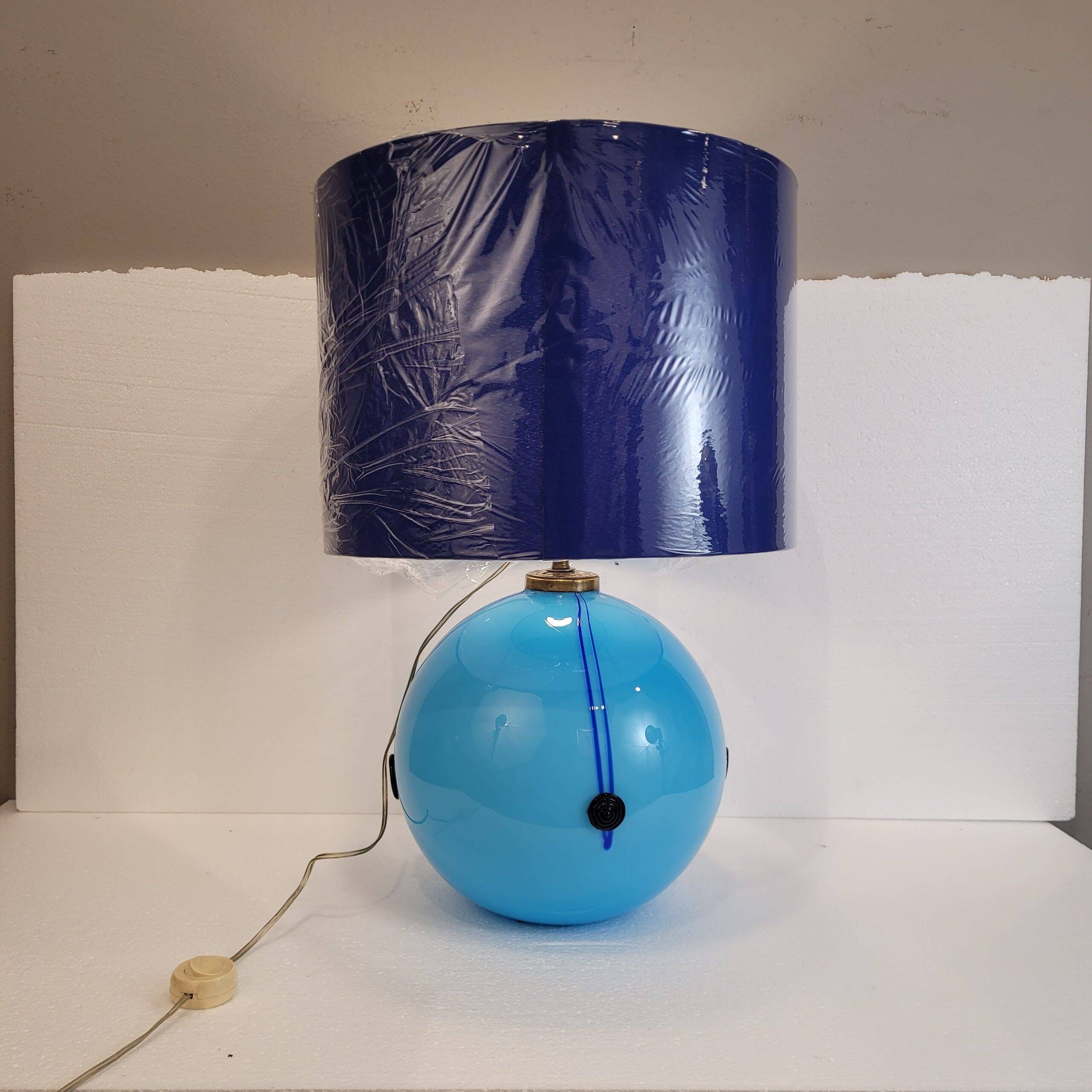 Art Deco table lamp, blue glass sphere, Charles Schneider workshop, 1940s – France