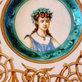 Italian faience plate with a female portrait decoration, Renaissance style.