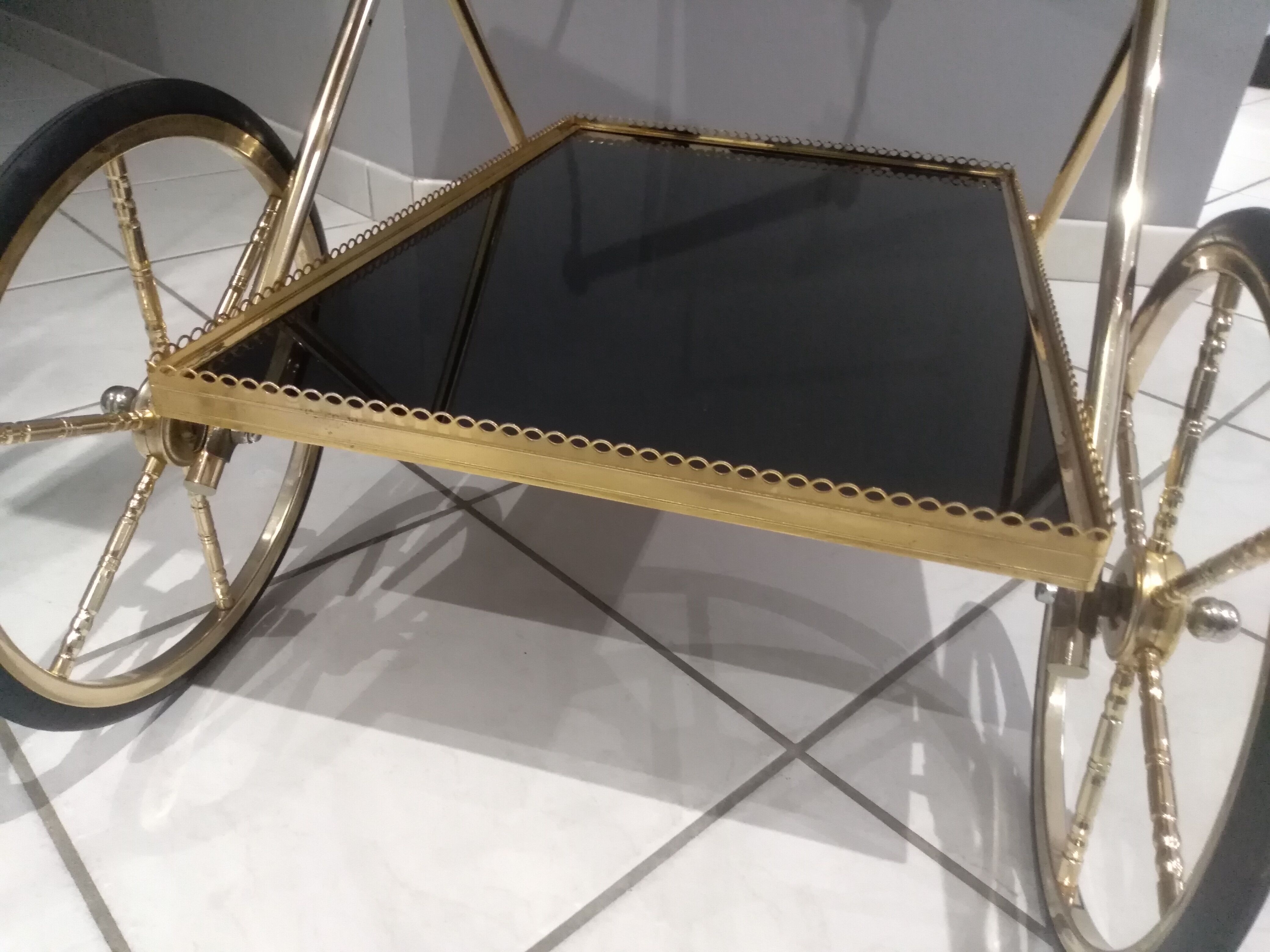 Vintage brass rolling side table, SGDG 1976