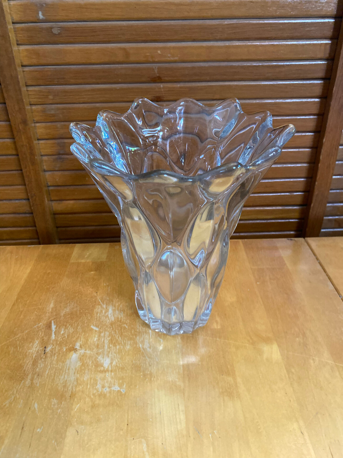 Vintage 1970s Moulded Glass Vase in Corolla Shape with Bubbles
