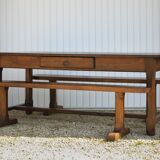 Table de ferme et ses 2 bancs, table de ferme bois ancienne, meuble de salon, campagne, chalet, déco