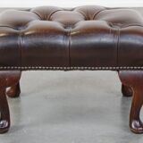 Dark brown cowhide leather Chesterfield ottoman