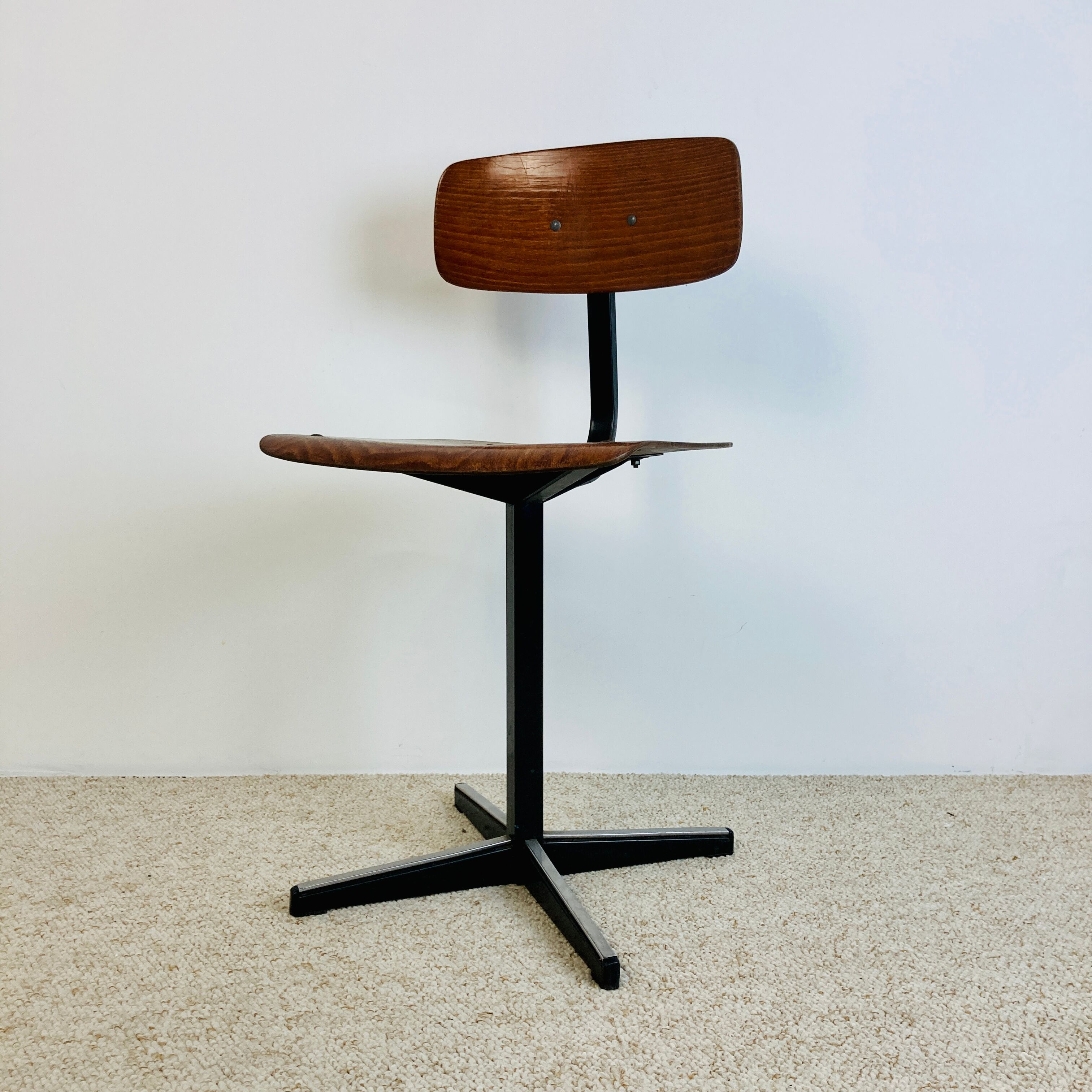 Office children's chair, wooden and metal, 70s