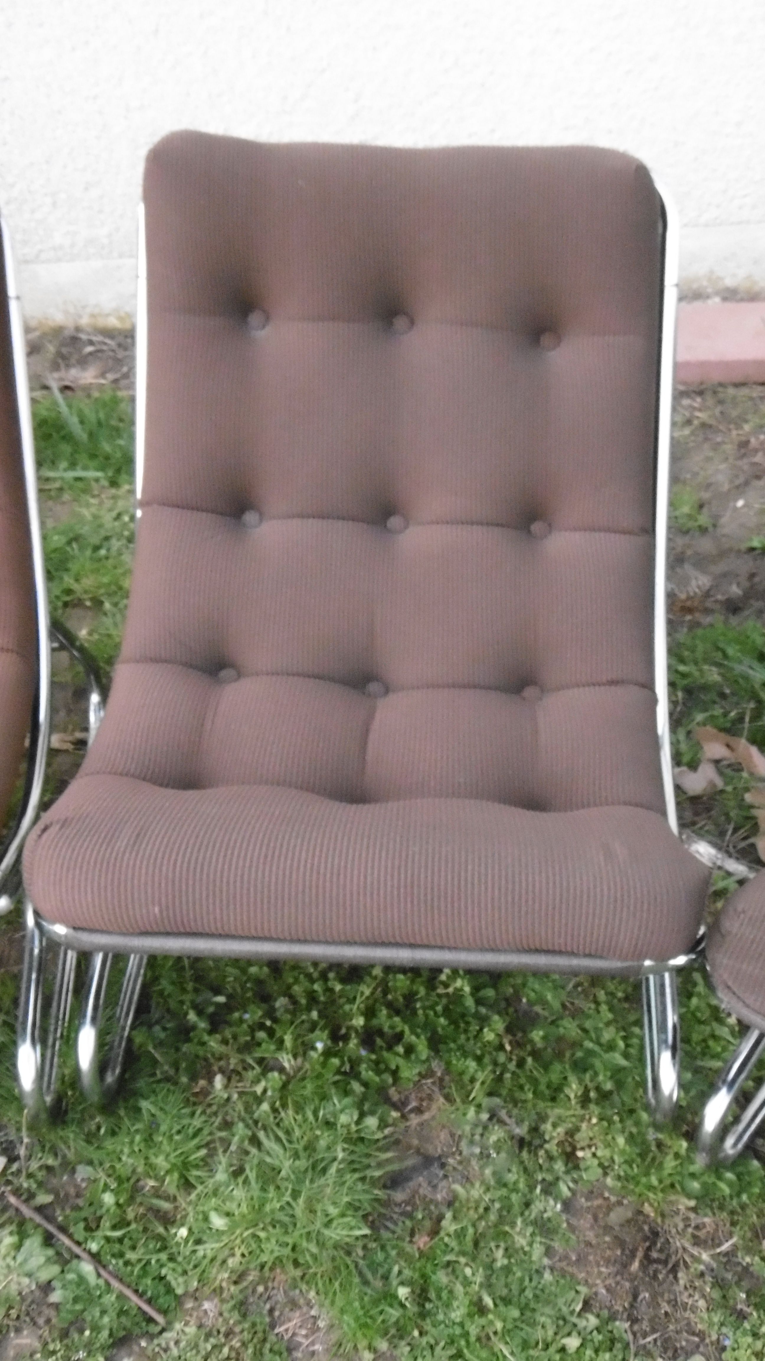 Chair tubular in Brown velvet of the 1970s