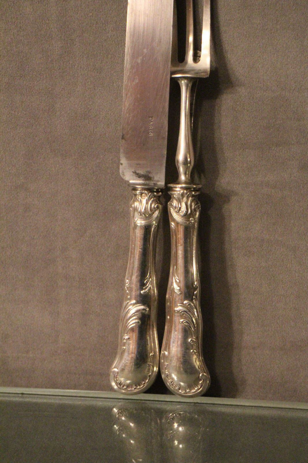 Cutting service knife handles silver Minerve style Rocaille Louis XV