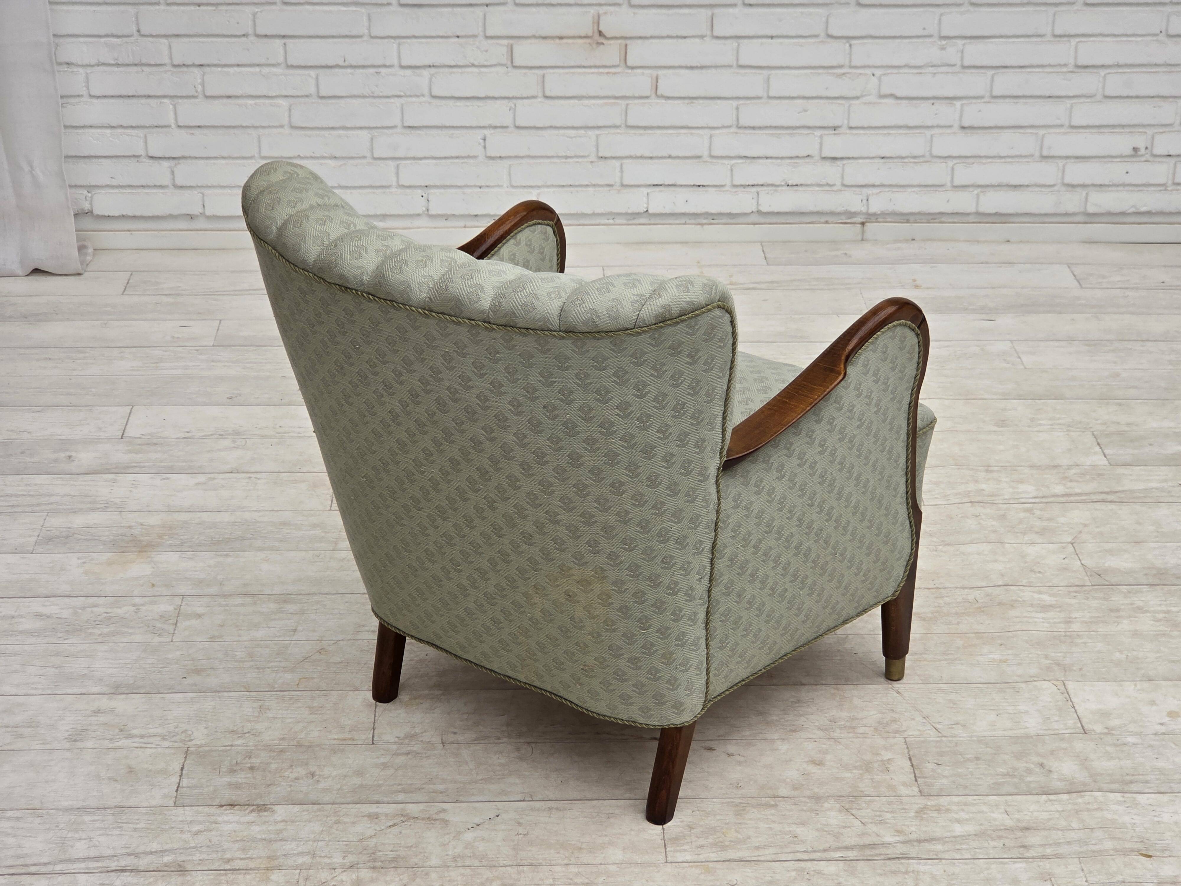 1960s, Danish armchair, light blue furniture fabric, beech wood.