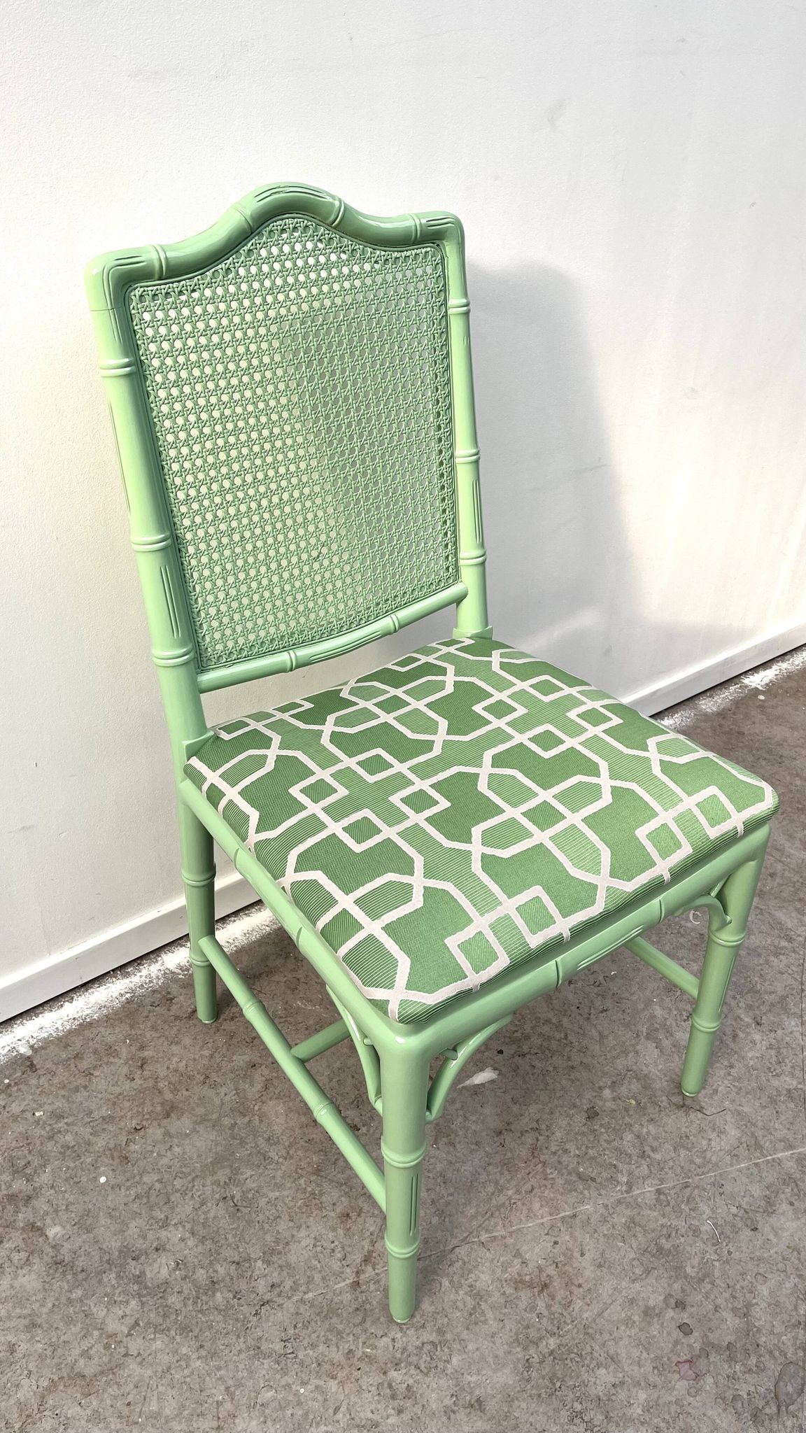 Chippendale Faux Bamboo Dining Chair with  Pierre Frey fabric