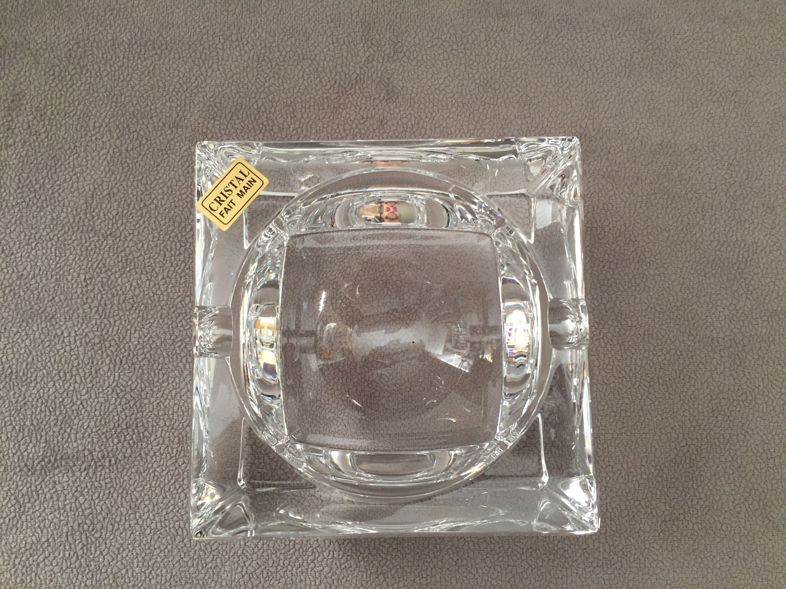 Solid crystal ashtray modernist design handmade art