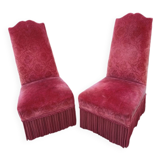 Pair of 2 Napoleon III Second Empire Boudoir Chairs, Red.