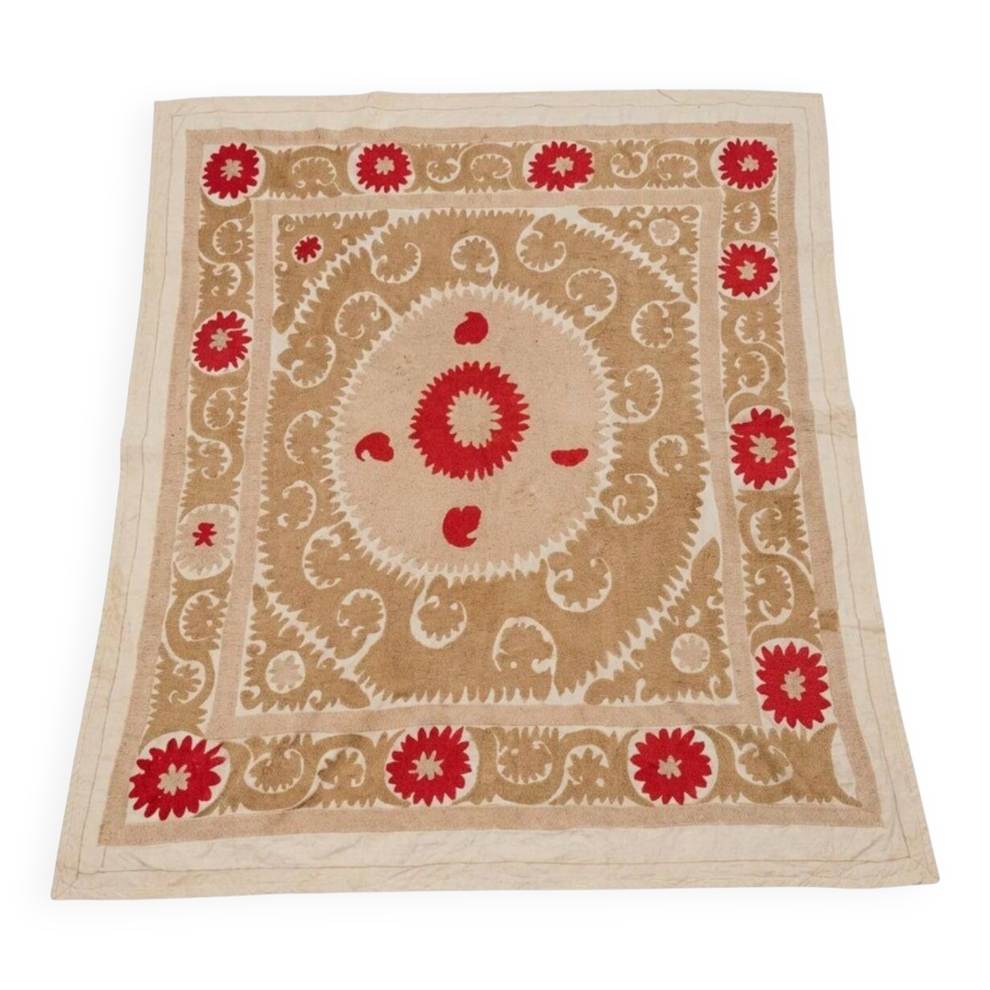 Nappe brodée à la main vintage 130x153 cm