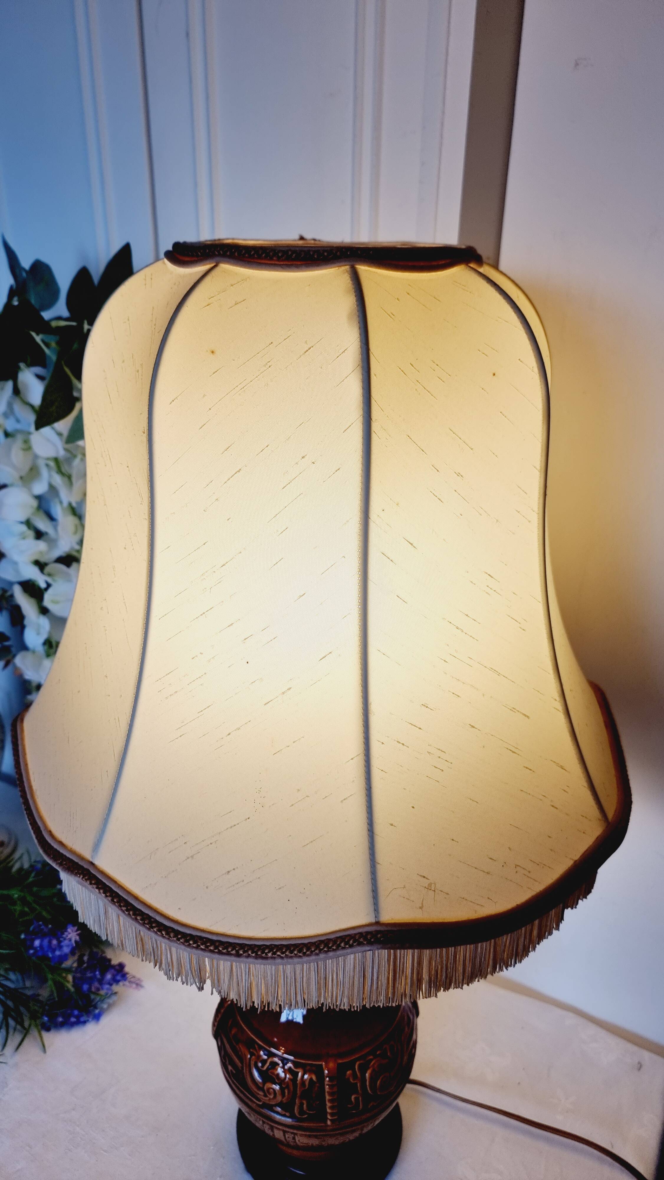 Large vintage table lamp in glazed ceramic, Oriental style 50s-60s.