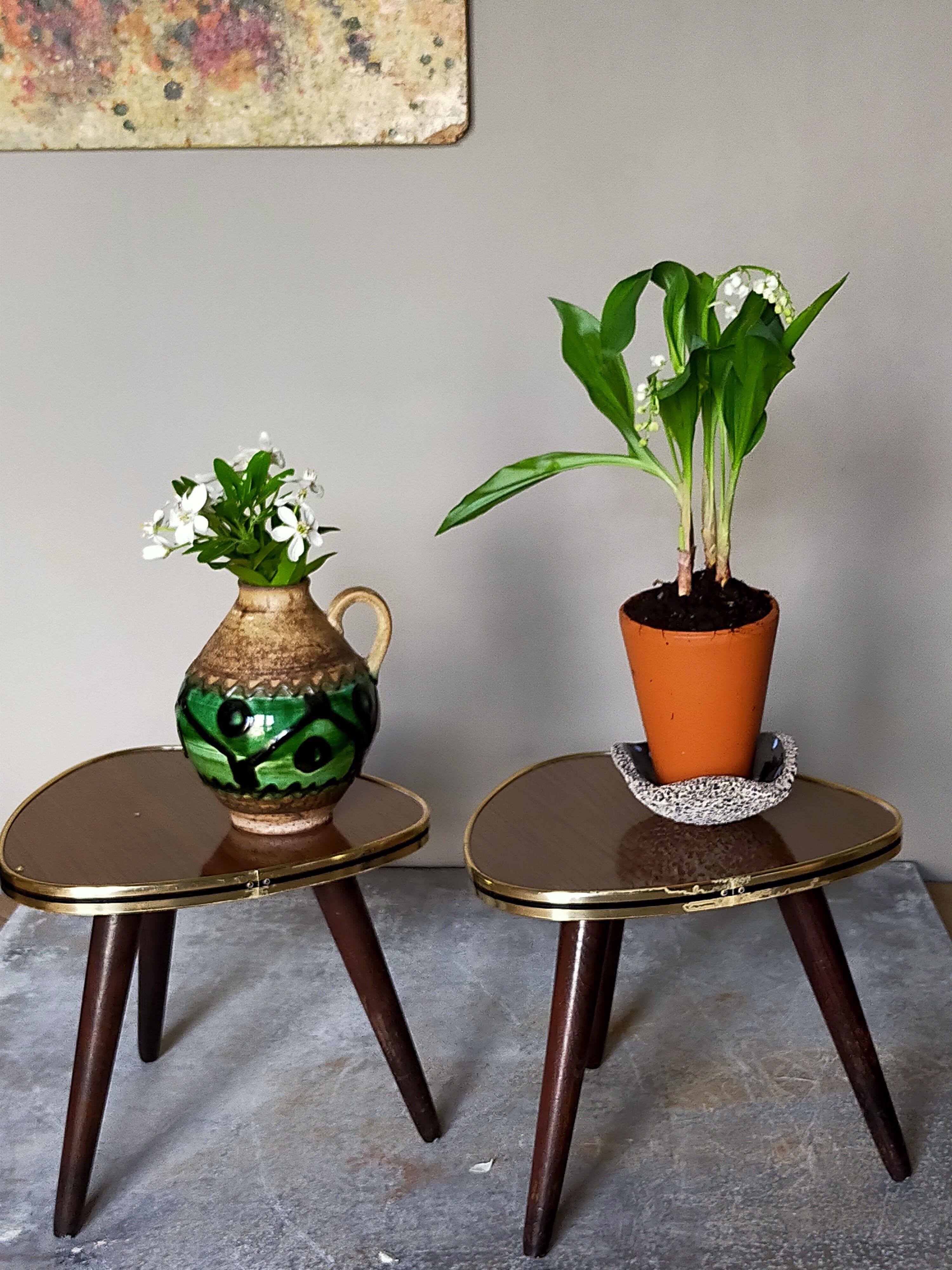 Pair of mini-seeded tripods 50s plant holder