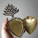 Ancient ex-voto of a flaming heart of Mary, adorned with rhinestones, 19th-20th century.