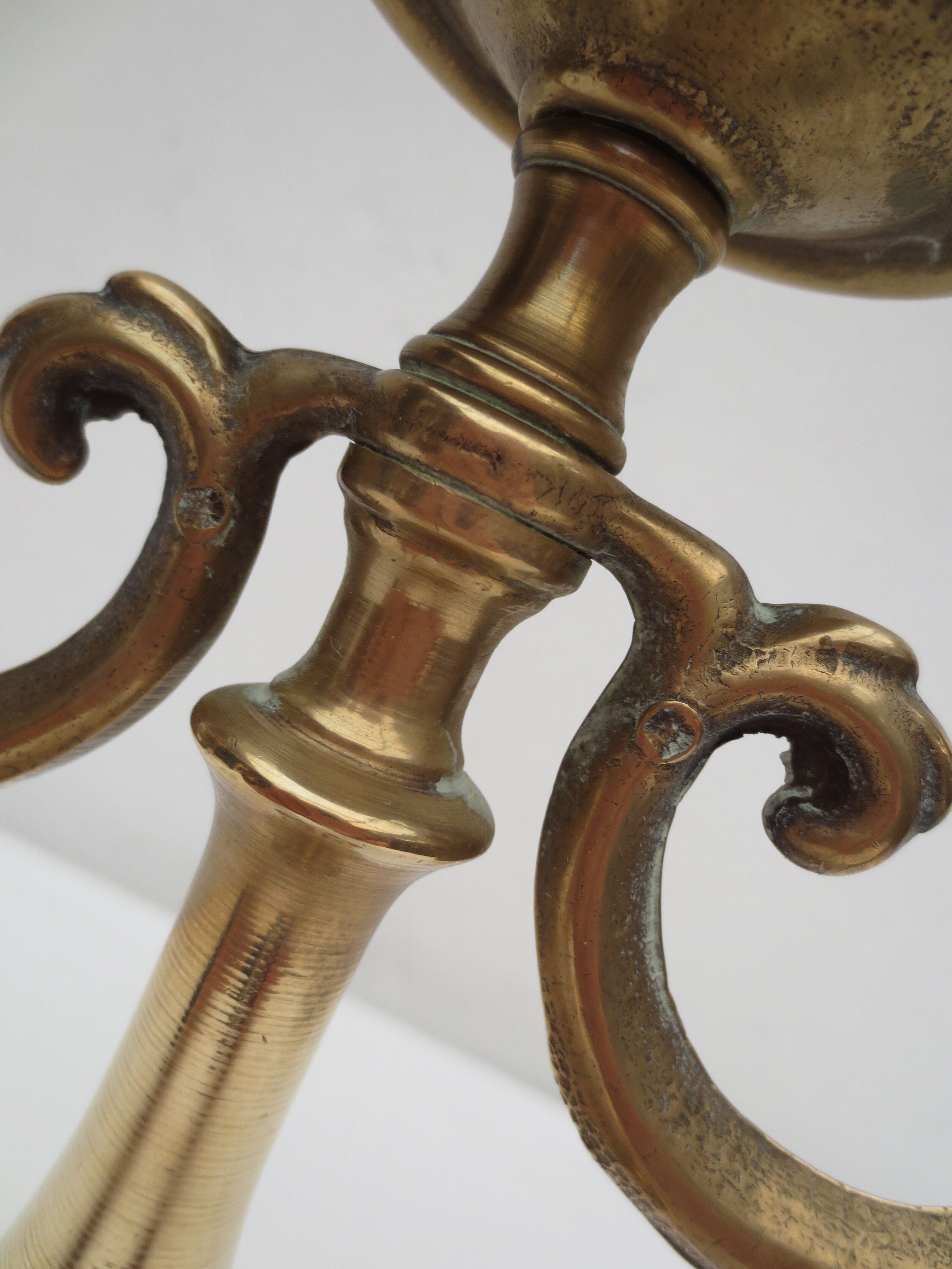 Pair of old brass candlesticks 3 branches