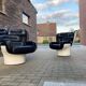 2x Joe Colombo Elda LONGHI Chair Black leather, White fiberglass