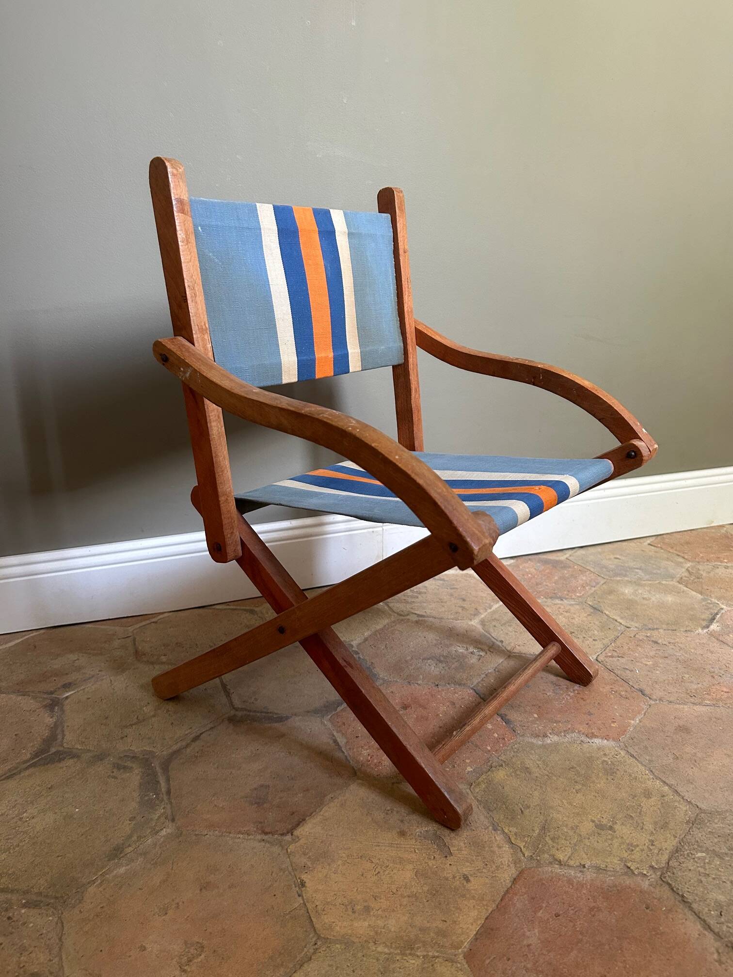 Children's folding armchair in wood and canvas