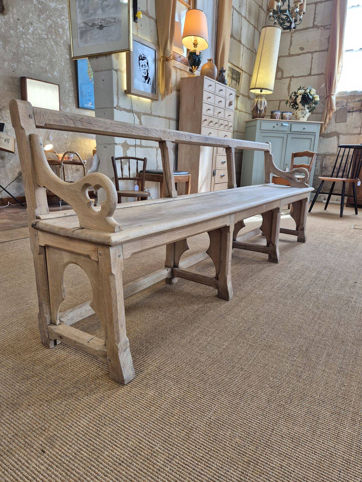 Old church bench in oak