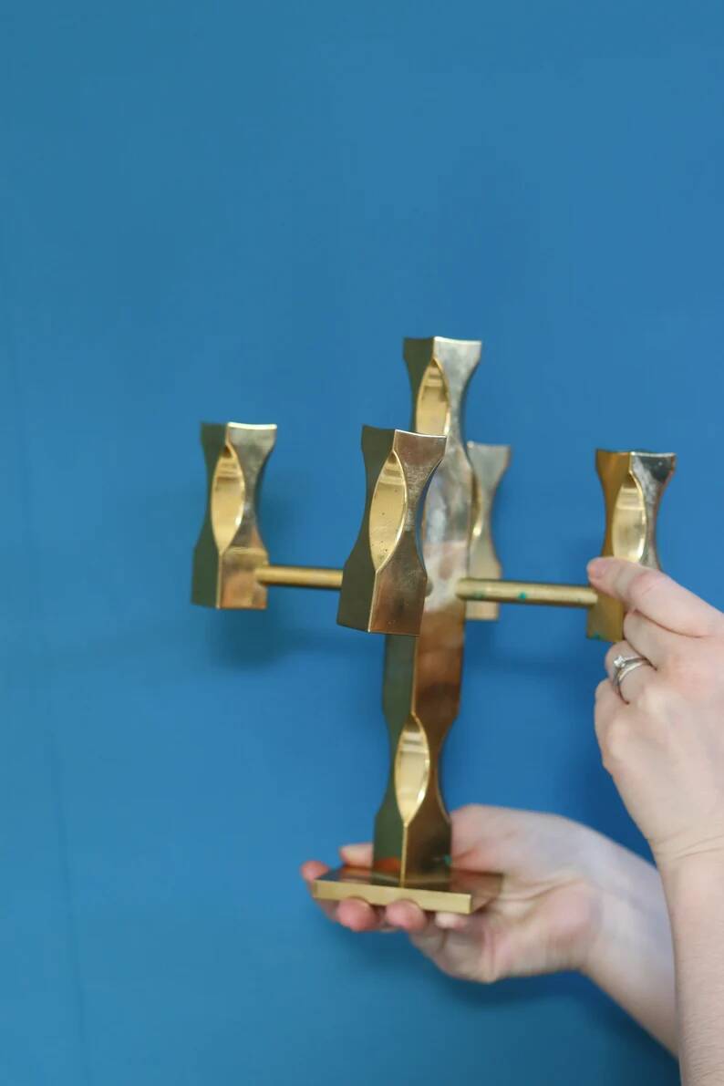 Five-Arm Brass Candelabrum by Lars Åkesson for Vallonmässing, Sweden