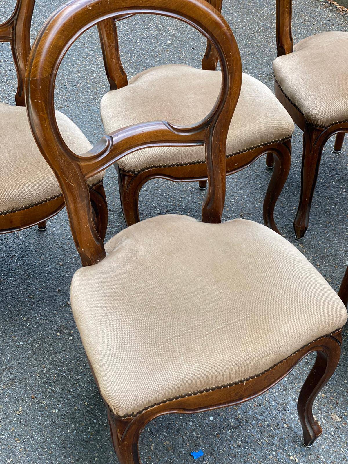 4 or 5 Louis Philippe chairs in solid wood and beige suede, upholstered