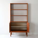 Vintage Scandinavian bookcase with hinged doors and open shelves