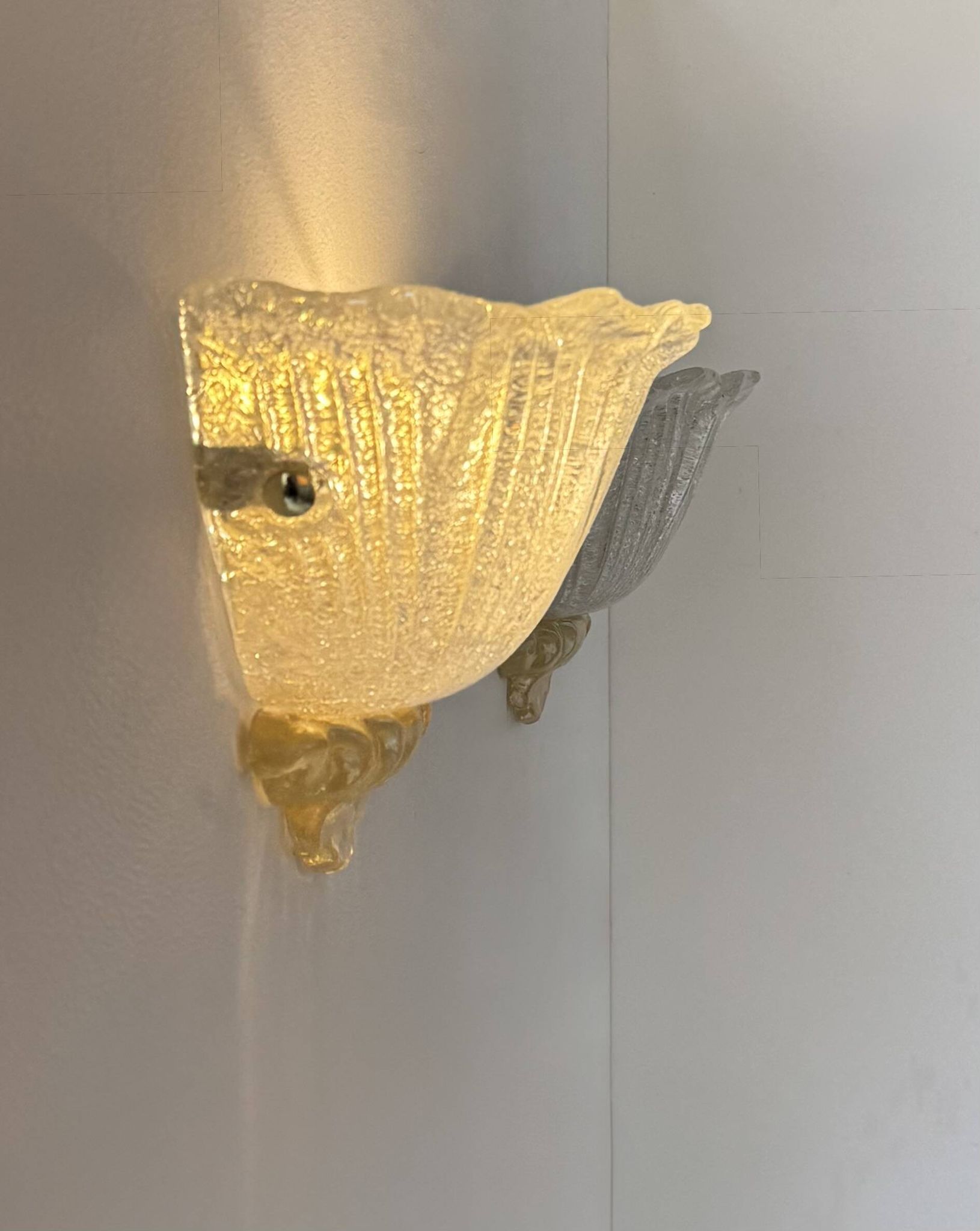 Pair of vintage pressed molded wall sconces, Murano glass, Italy, 1980
