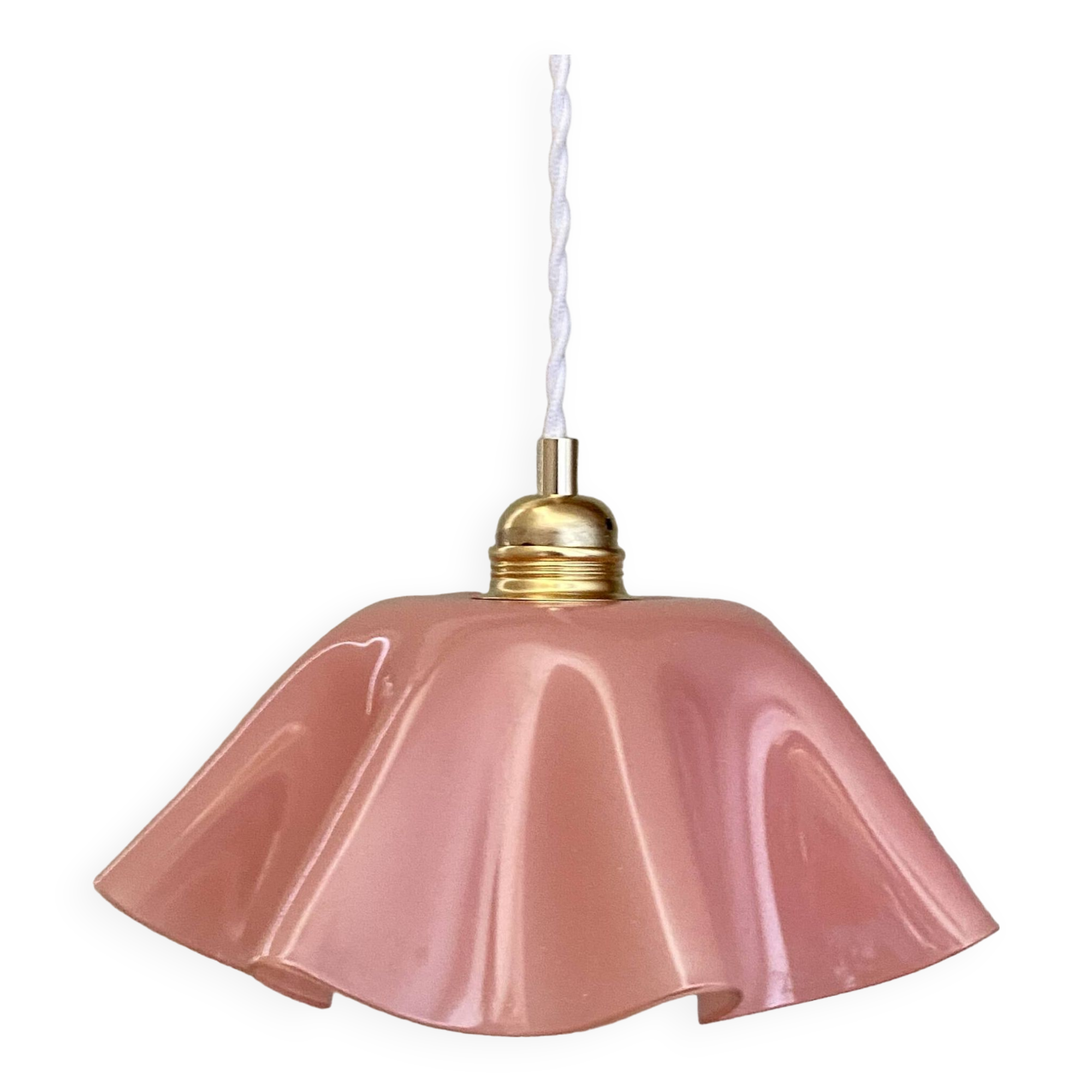 Vintage lampshade pendant light in pink opaline