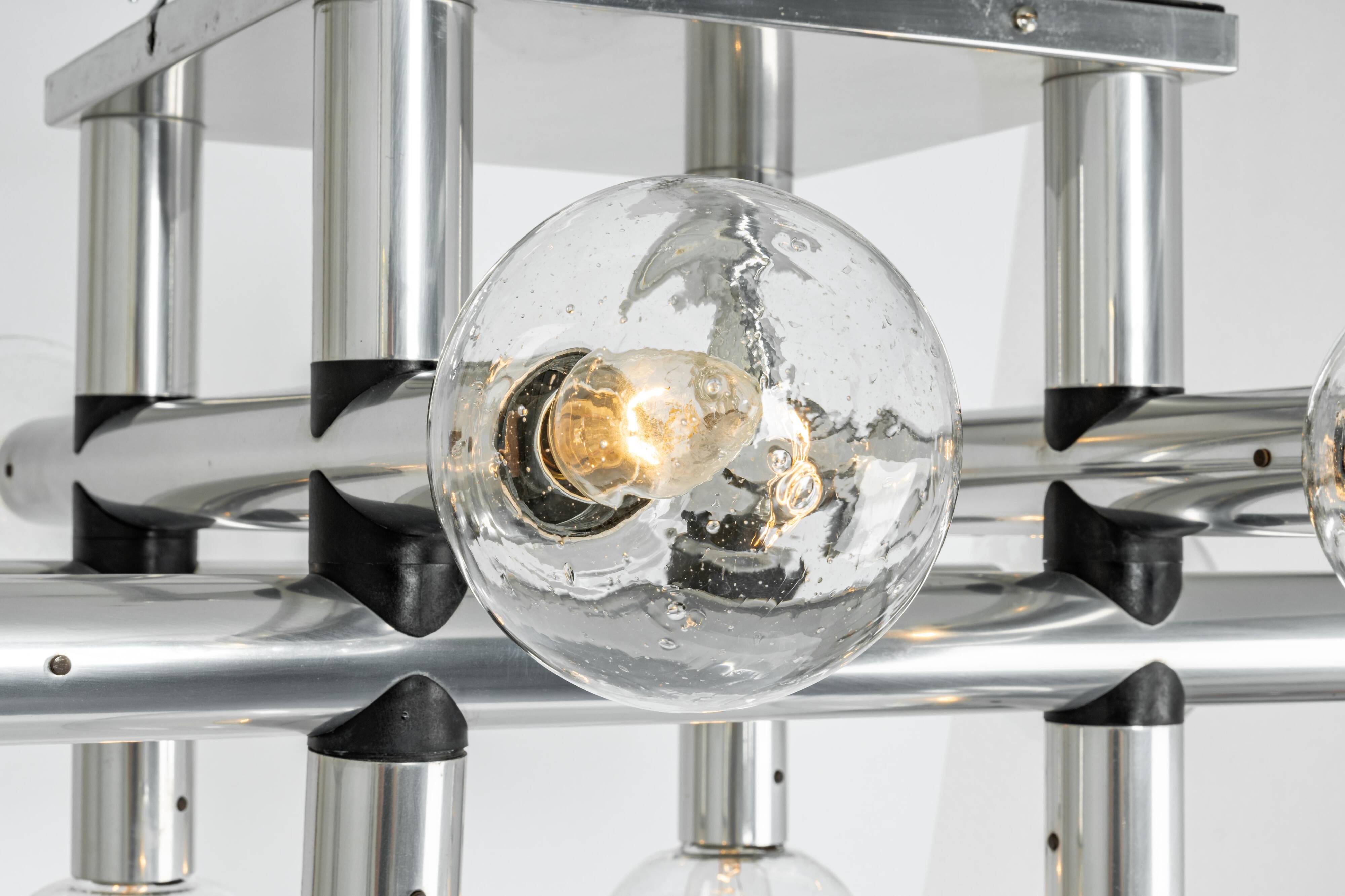Large Sputnik atomium chrome suspension light by Kalmar, Austria, 1970s.