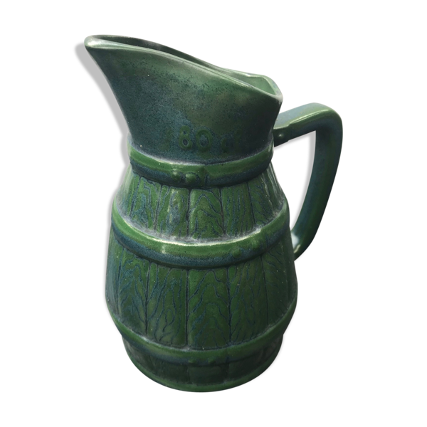 Ancien pichet céramique verte forme tonneau