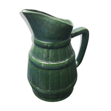 Ancien pichet céramique verte forme tonneau