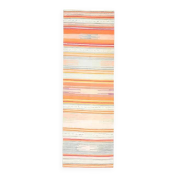 1970s Vintage Turkish Oushak Handmade Wool Cotton Orange Runner Rug 89x270
