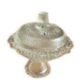 Bonbonnière sur pied en verre moulé – Décor texturé vintage
