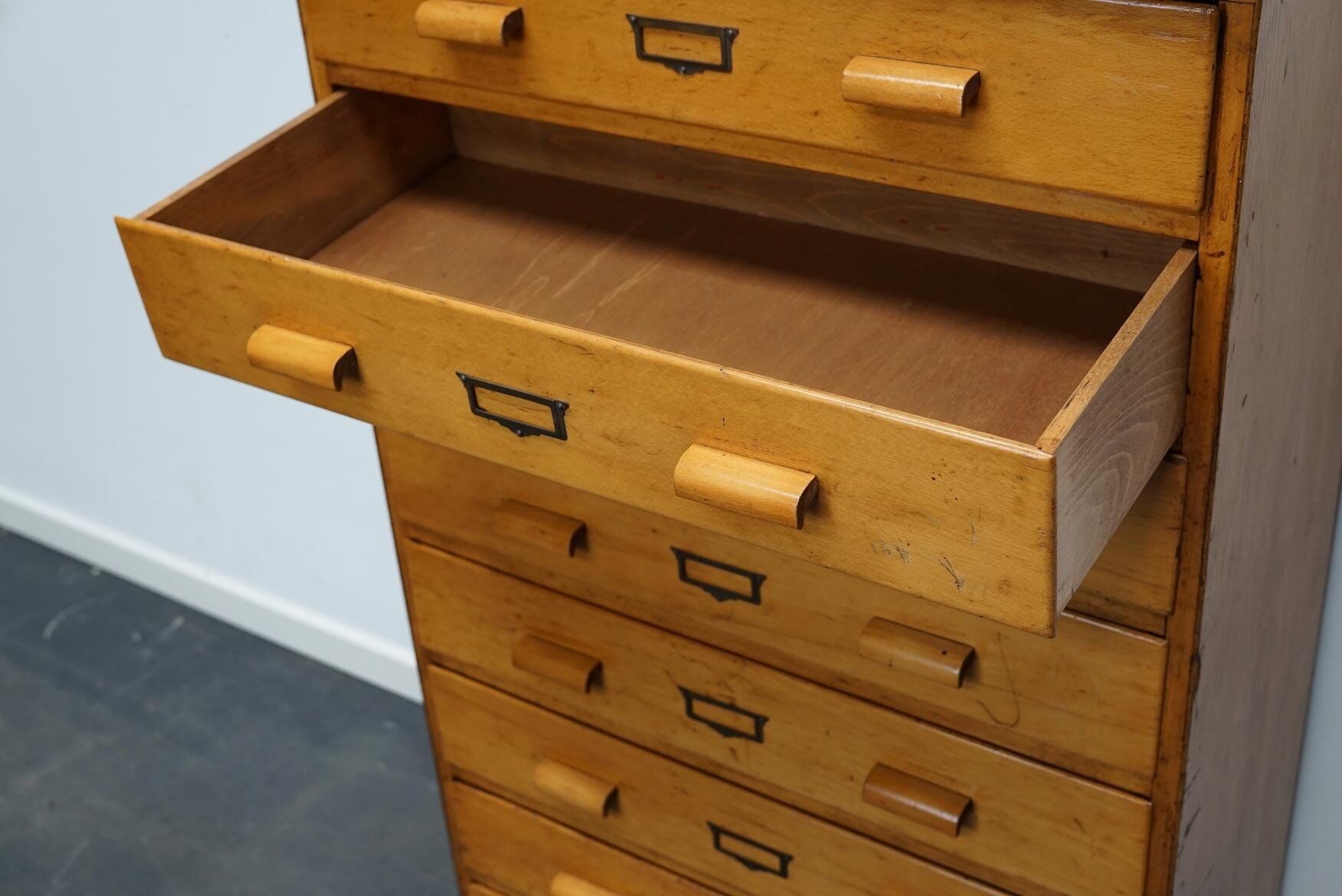 German beech industrial apothecary cabinet, mid-20th century
