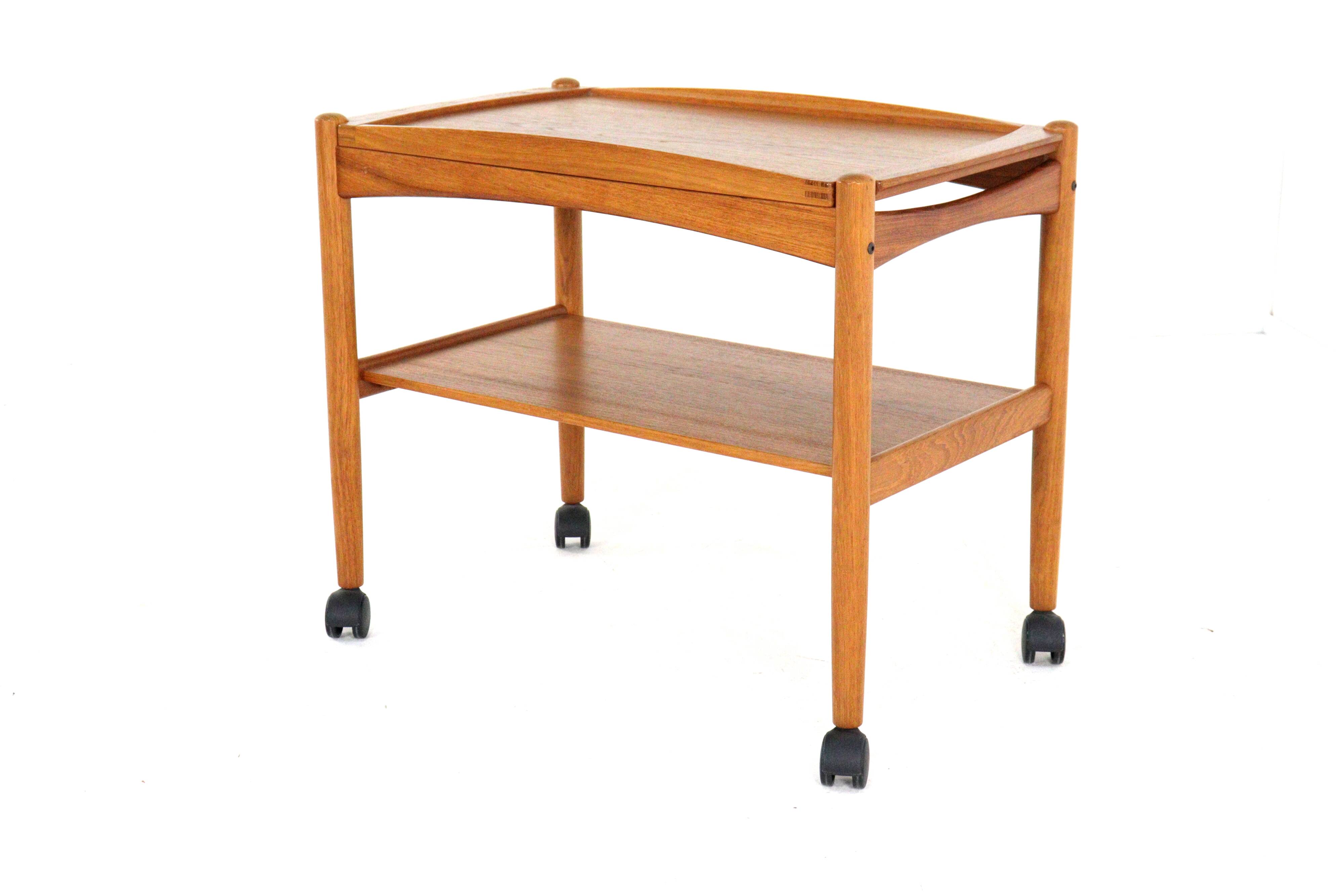 Poul Hundevad danish teak trolley with removable tray mid century modern