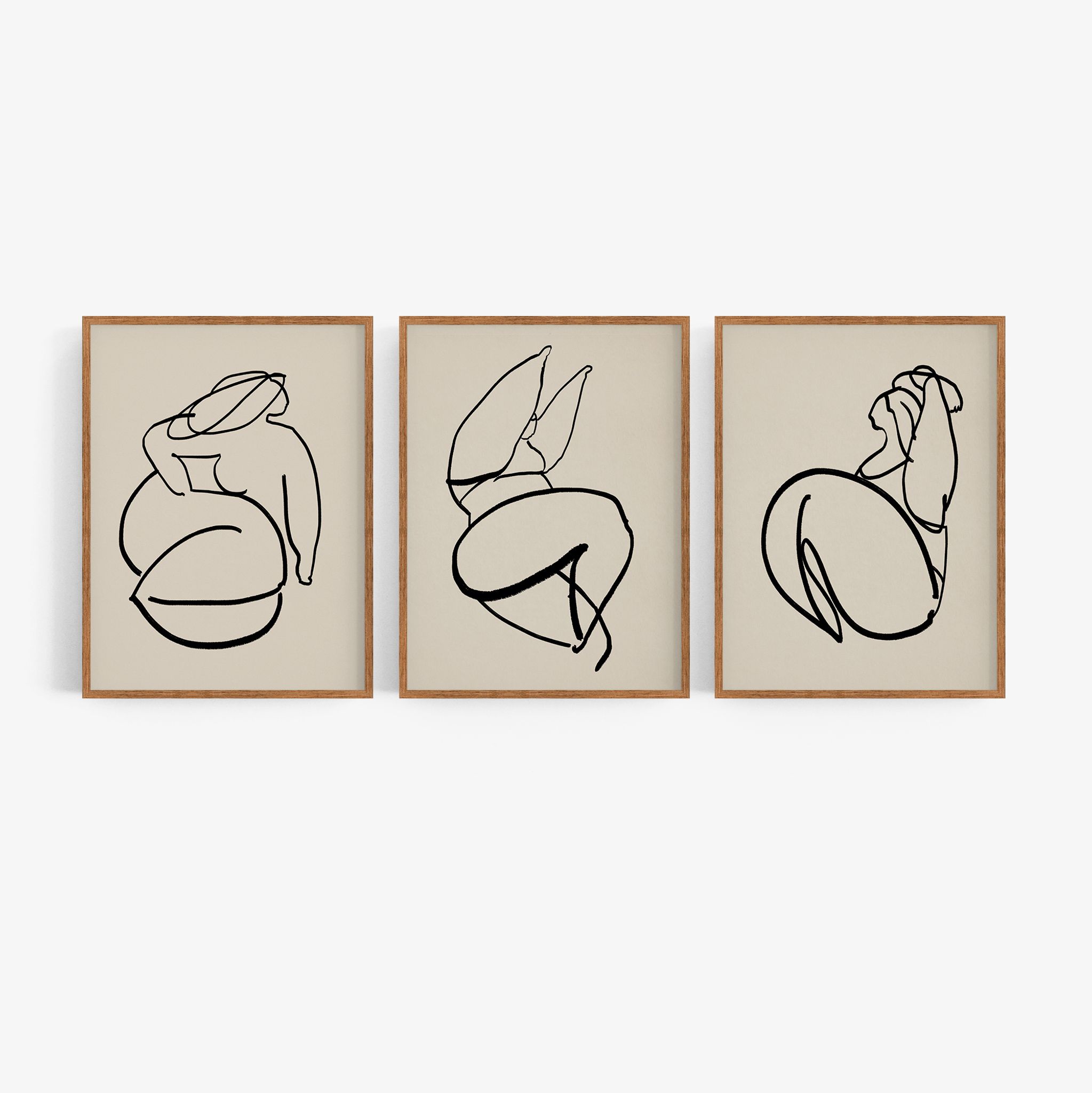 Framed set of 3 figure giclee prints, 50x70