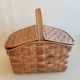 Old picnic basket wicker bamboo braided double opening
