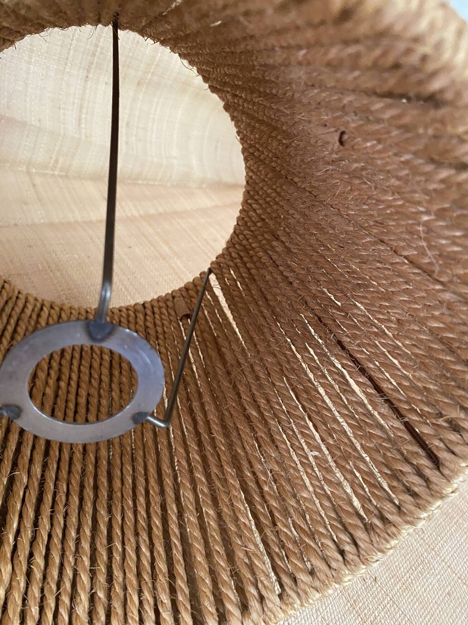 Lampe grès, câble tissu 2 M, abat-jour cordes  1960