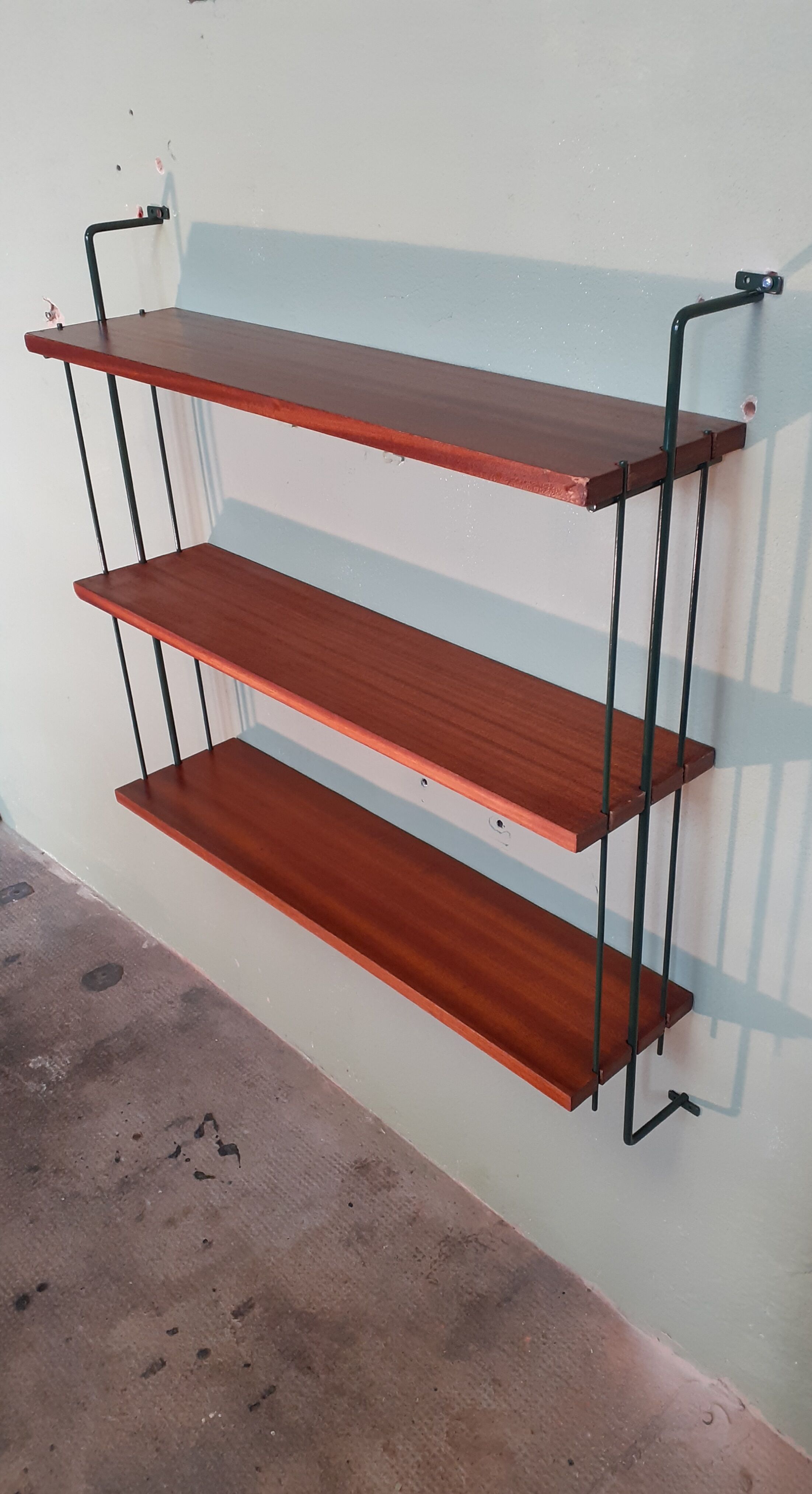 Wall shelf, khaki green and teak