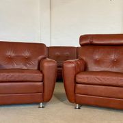 Vintage Danish mid-century Svend Skipper leather club chairs 1970s