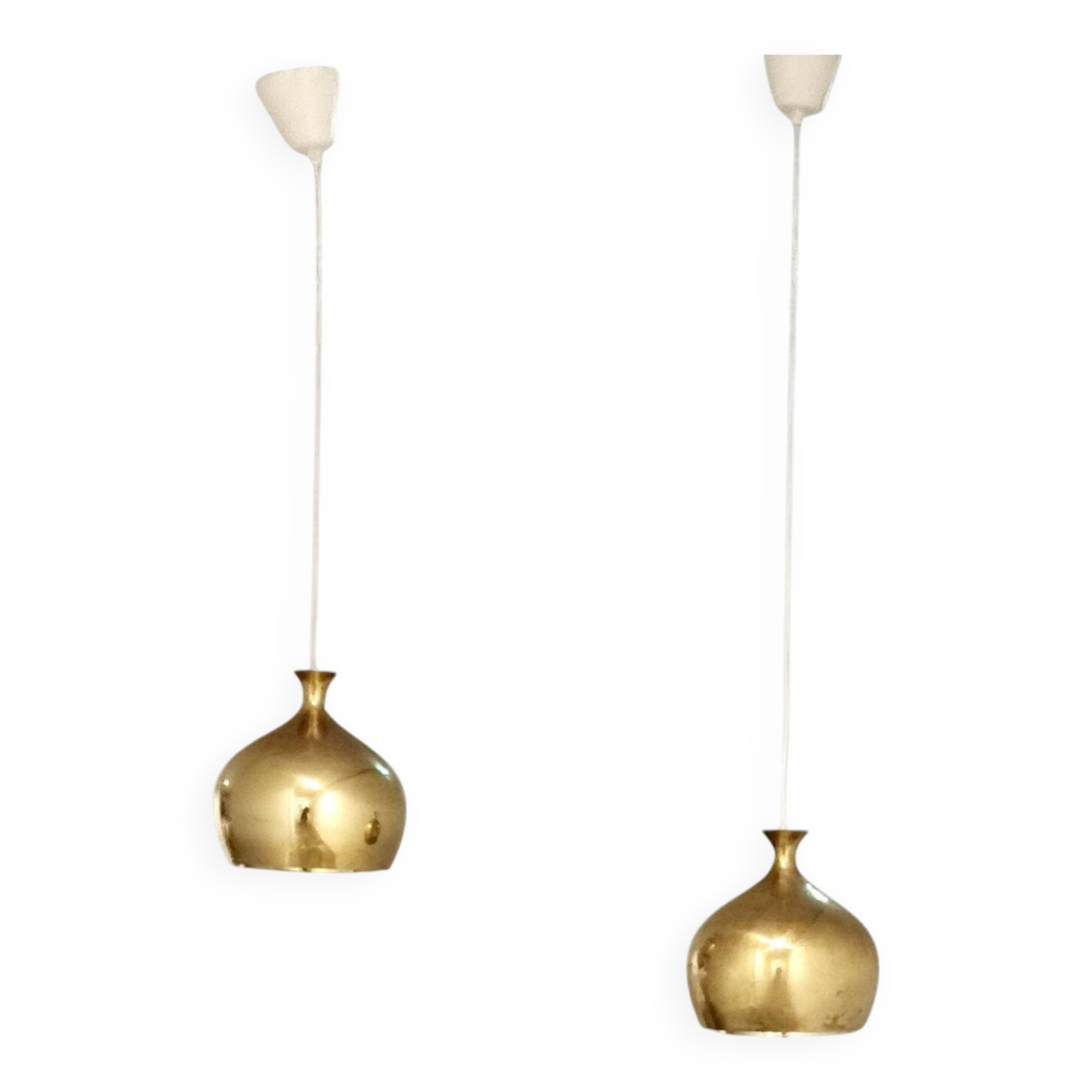 Set of Two Elegant Brass Pendant Lamps Löken by Helge Zimdal for Falkenberg