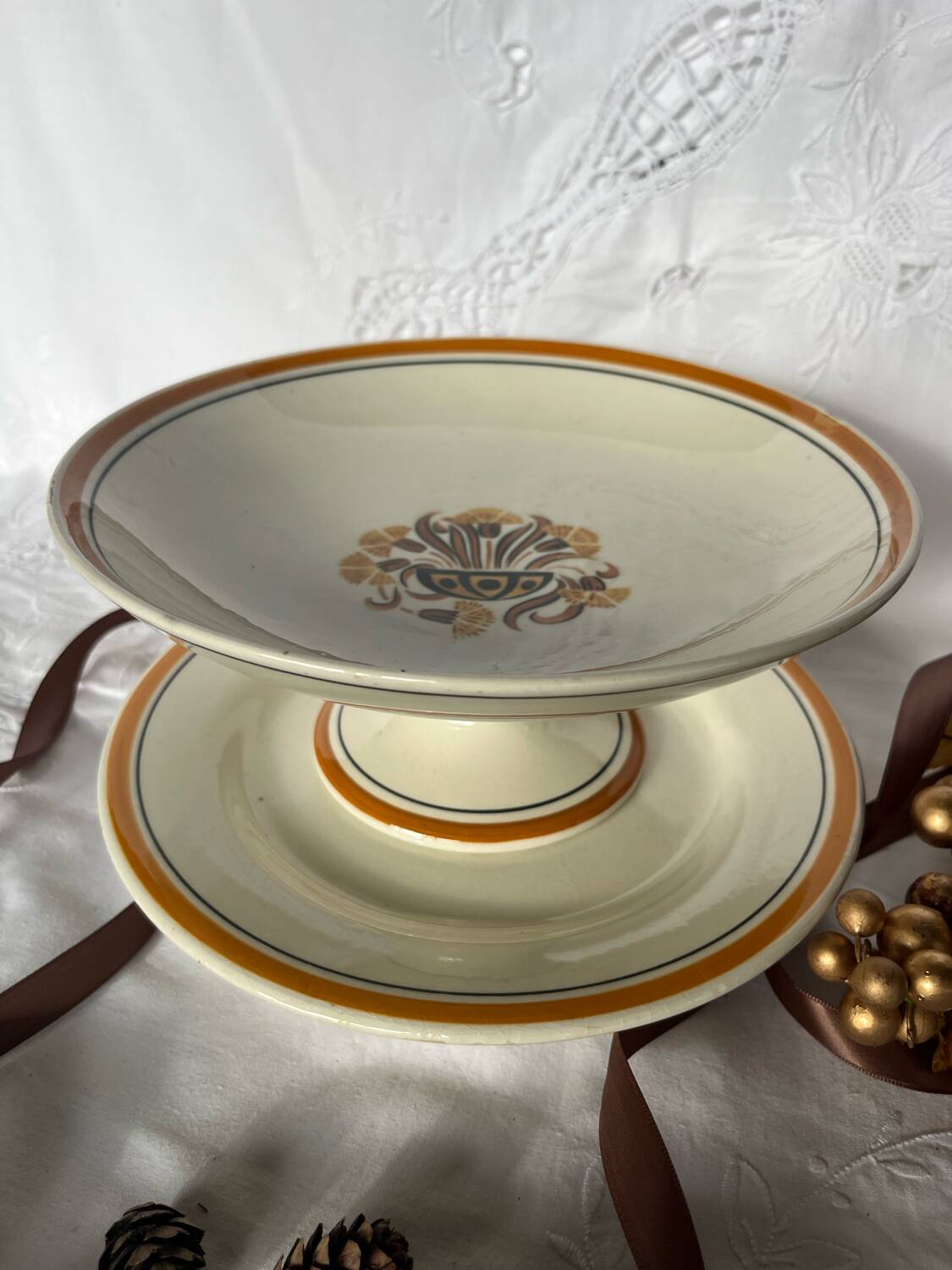 2 Creil and Montereau compote dishes