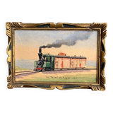 Petit tableau aquarelle sur papier par O.L. Le Tram de Royan 1920