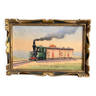 Small watercolor painting on paper by OL Le Tram de Royan 1920