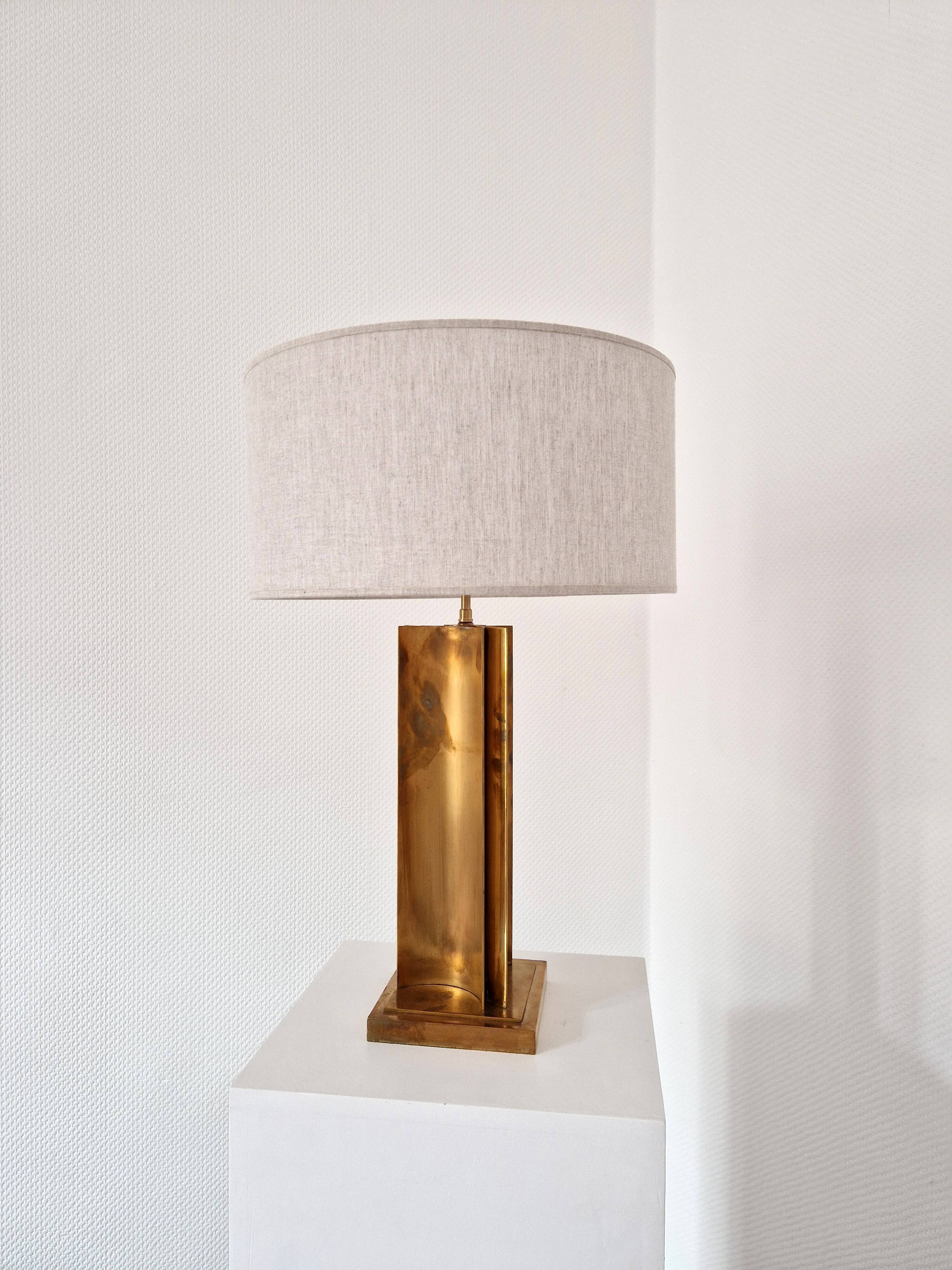 Vintage geometric brass lamp foot, Italy circa 1970