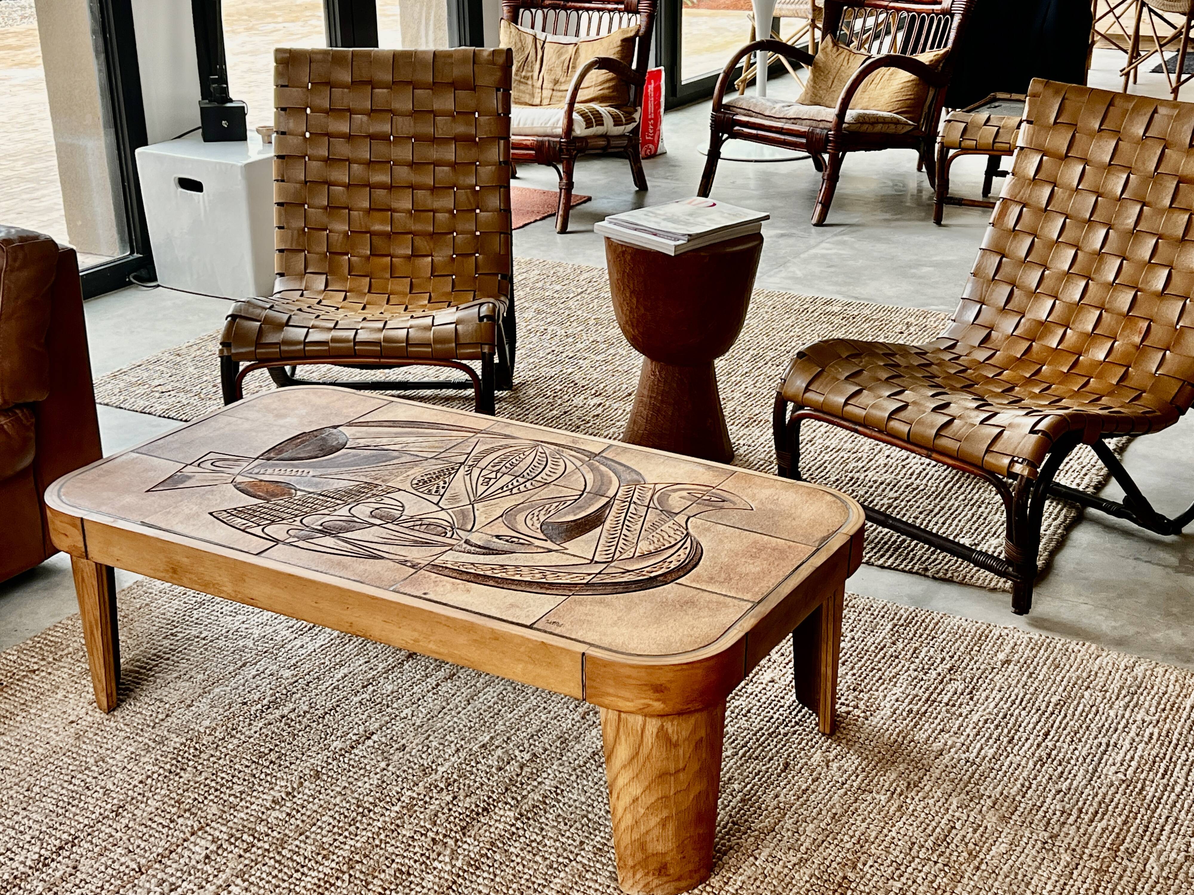 Table basse Raymonde Leduc modèle "Colombe" Vallauris 1960