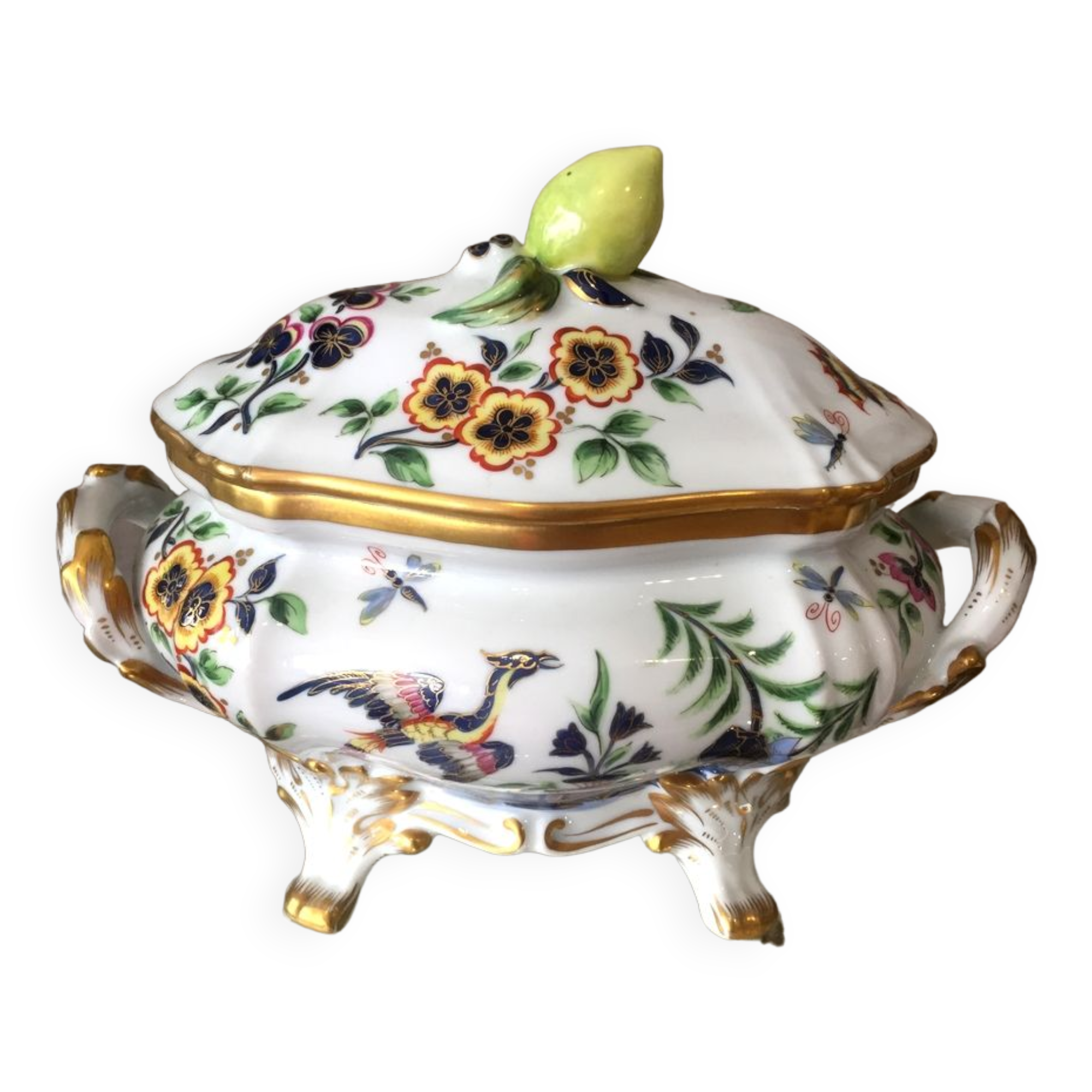 Soupiere or legumier in porcelain painted at home le tallec paris france floral decor