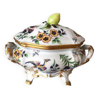 Soupiere or legumier in porcelain painted at home le tallec paris france floral decor