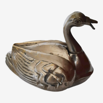 Boite en métal argenté en forme de canard,années 60
